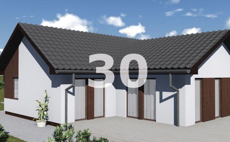 Trojizbový nízkoenergetický rodinný dom č.30 patrí medzi obľúbený ekonomický výhodný rodinný dom s vynikajúcim dispozičným riešením v tvare „L“
